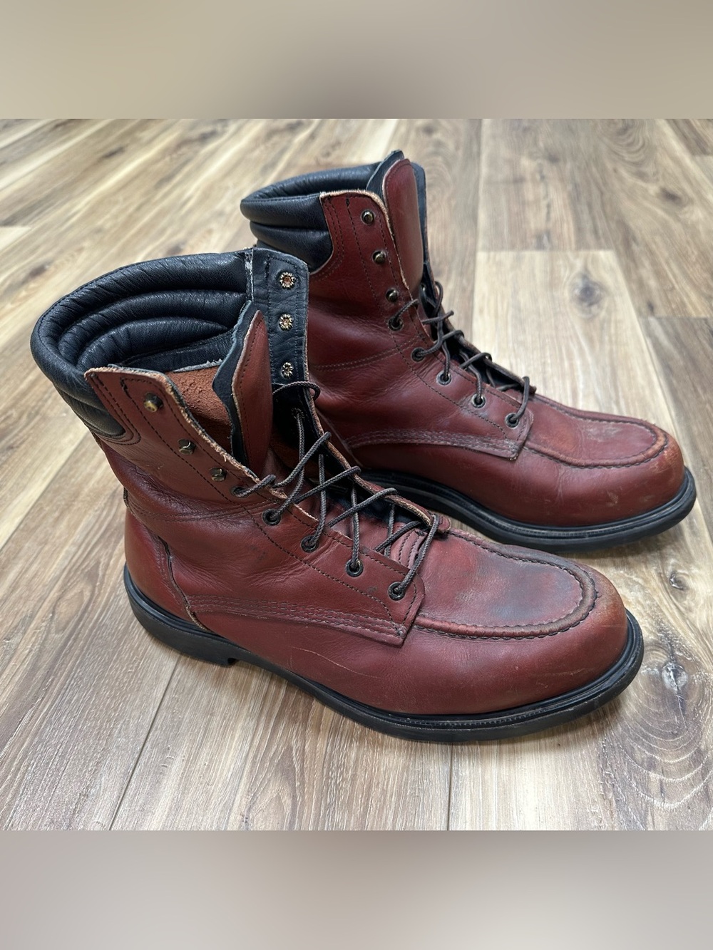 Red Wing Shoes Made in USA 402 Moc Toe SuperSole Leather 8” Work Boots, Size 13